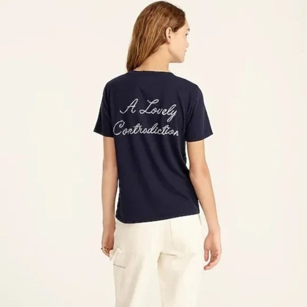 J. Crew Vintage cotton crewneck "A lovely contradiction" T-shirt Navy - Picture 4 of 7